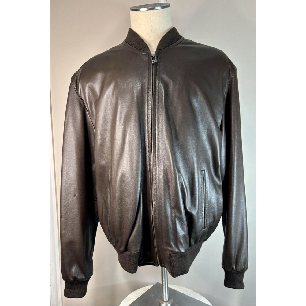 Bally 100% Supple Smooth Leather Jacket Men’s 44 Large Bomber Brown Jacket Zip